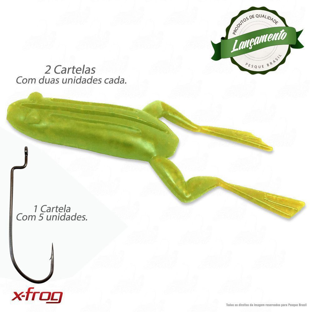 Kit Isca Soft X-Frog Duas Cartelas Monster 3x Sapinho Cor 012 Mellow com Anzol Offset 3/0 Para Traíras e Tucunarés