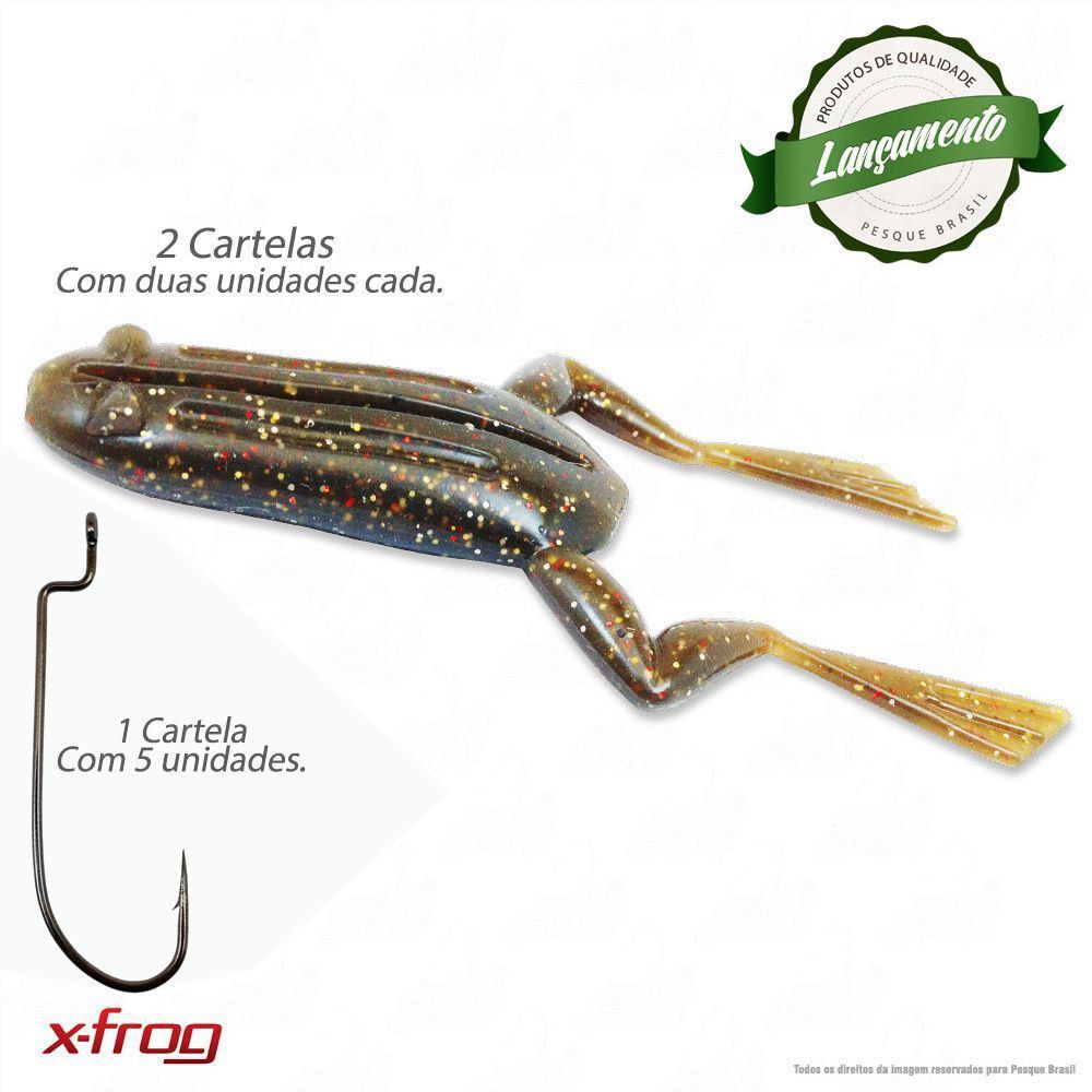 Kit Isca Soft X-Frog Duas Cartelas Monster 3x Sapinho Cor 013 Forest com Anzol Offset 3/0 Para Traíras e Tucunarés