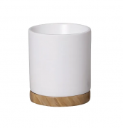 Vaso de Cerâmica Branco com Prato Texturizado Efeito Madeira 20cm x 17cm - 6108
