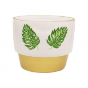 Vaso de Cerâmica para Suculentas Costela de Adão Branco e Dourado 10cm x 12cm - 5770