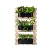 Kit Horta Vertical 100cm x 60cm com 3 Jardineiras Pretas Raiz + Suporte + Substrato + Argila