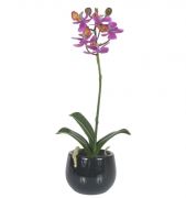Orquídea Phalaenopsis artificial Lilás com Vaso Preto 25cm - 27548001L