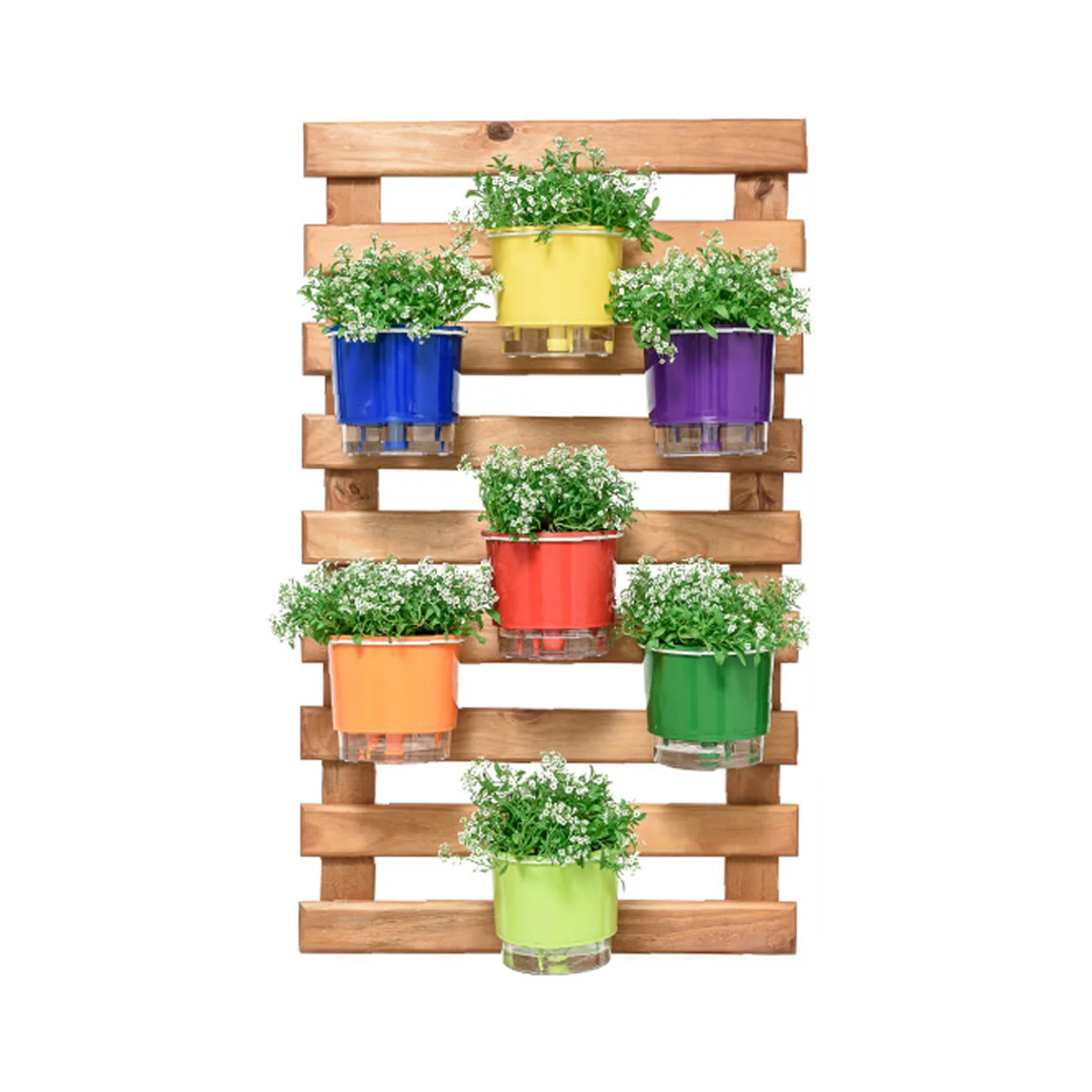 Kit Horta Vertical 100cm x 60cm rústica com 7 Vasos Autoirrigáveis N03 Rainbow - Foto 0