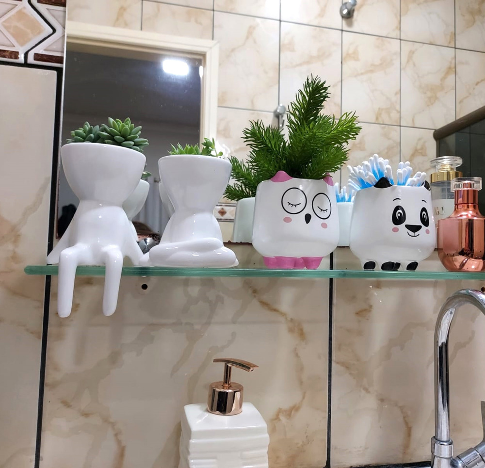 Mini Vaso de Cerâmica para Suculentas Panda Branco 10cm x 9,5cm - 6216 - Foto 4
