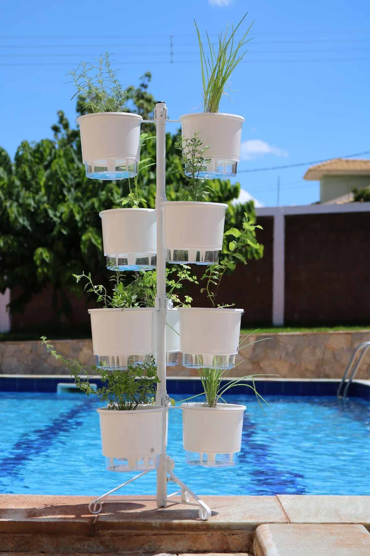 Suporte Branco 2.0 para 10 Vasos Autoirrigáveis Tamanho Médio N03 Raiz (Não acompanha vasos e plantas) - Foto 0