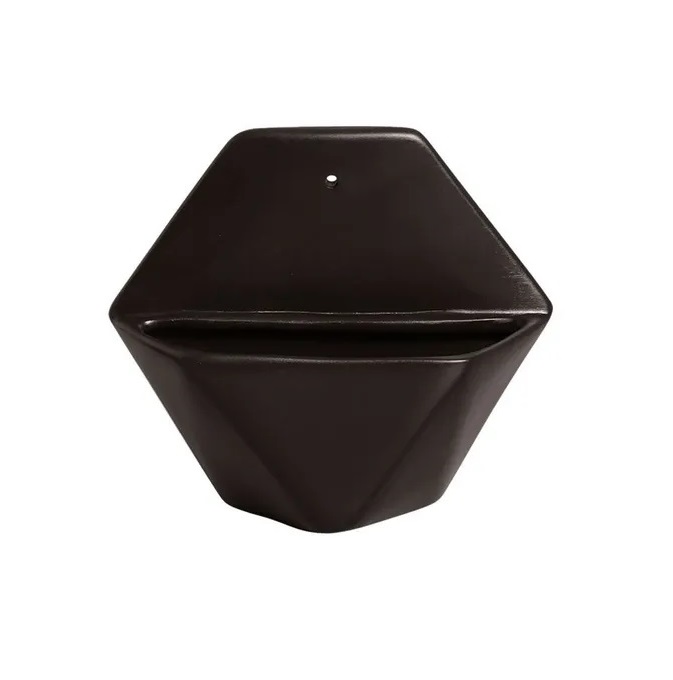 Vaso Cerâmico de Parede Hexagonal Preto 19,5cm x 22,5cm - 6118 - Foto 0