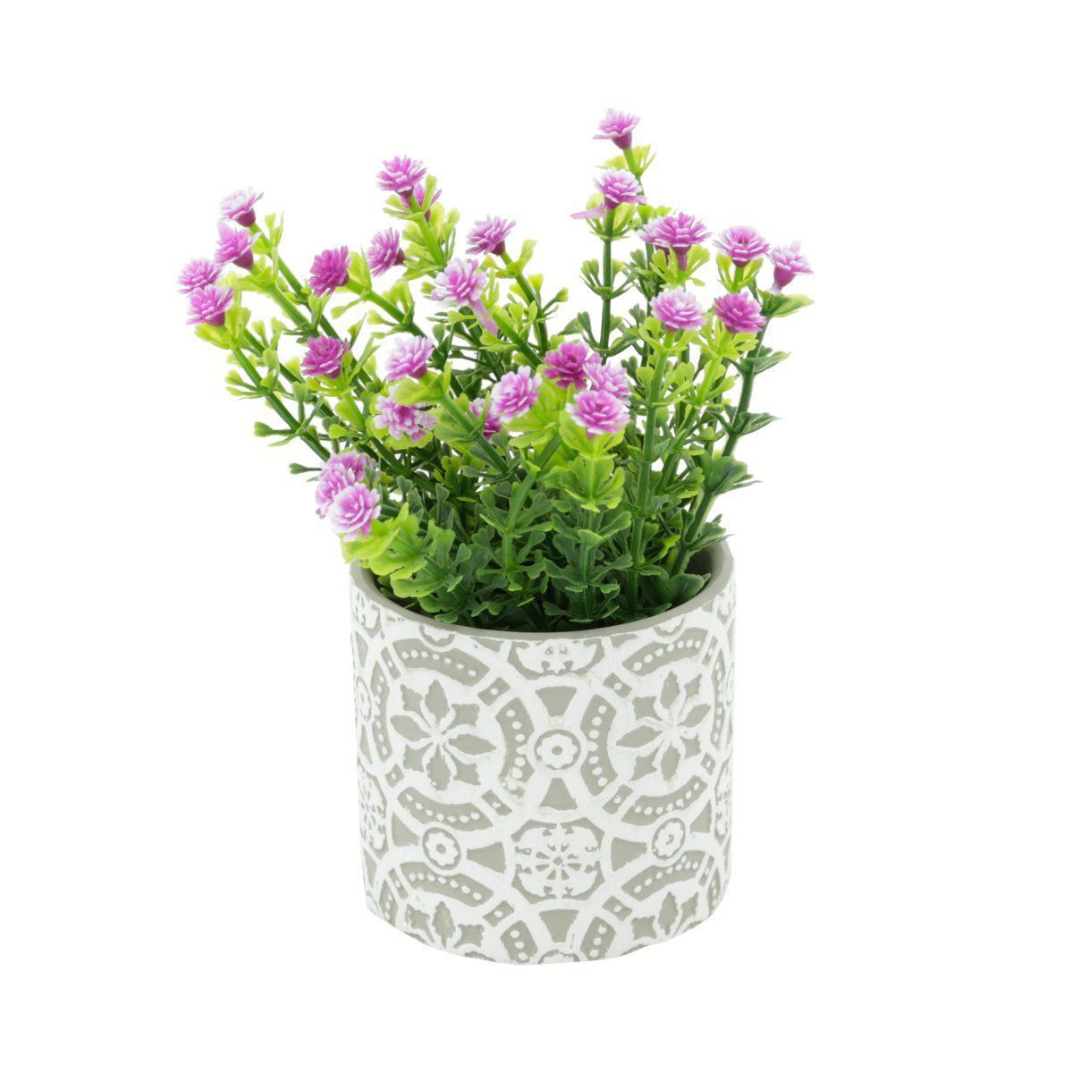 Vaso de Cerâmica Flores em Relevo Cinza 6,5cm x 7cm - 42134