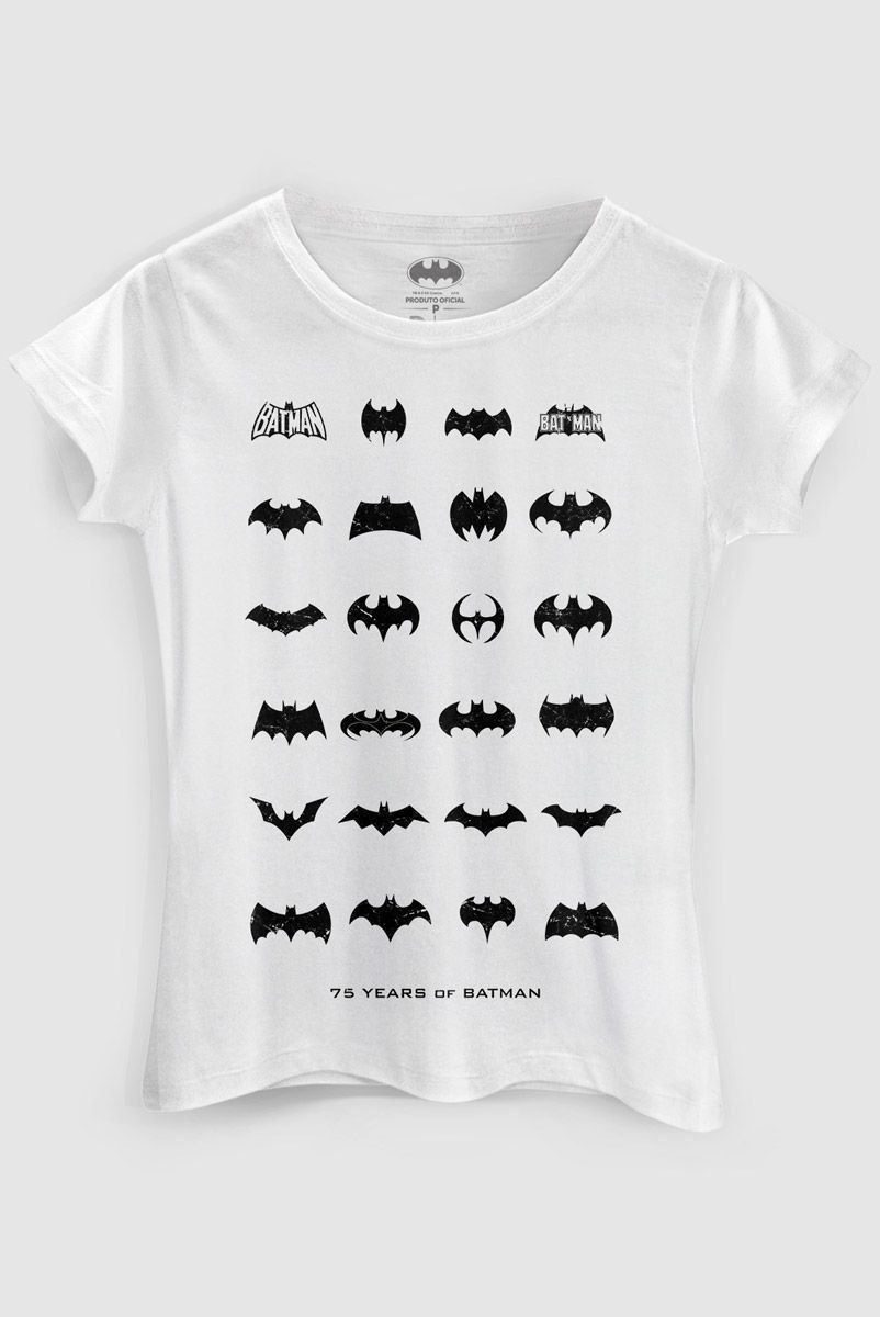 Camiseta Feminina Batman 75 Anos Logo Collection White