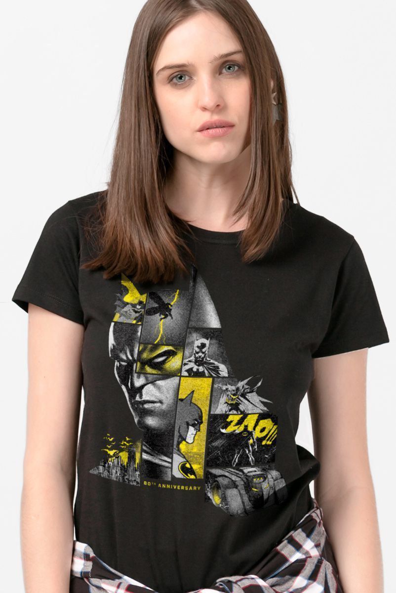 Camiseta Feminina Batman 80 Anos As Faces de Batman Black