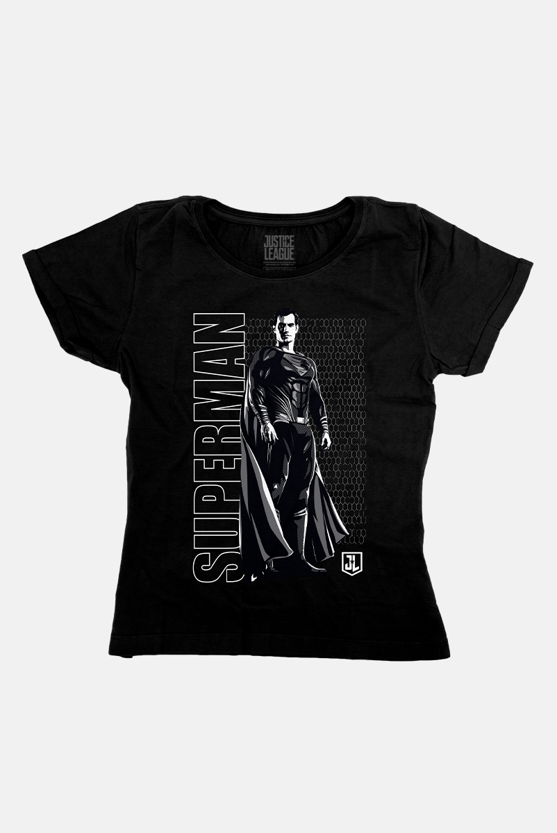 Camiseta Feminina Liga da Justiça Snyder Cut - Superman Uniforme Preto