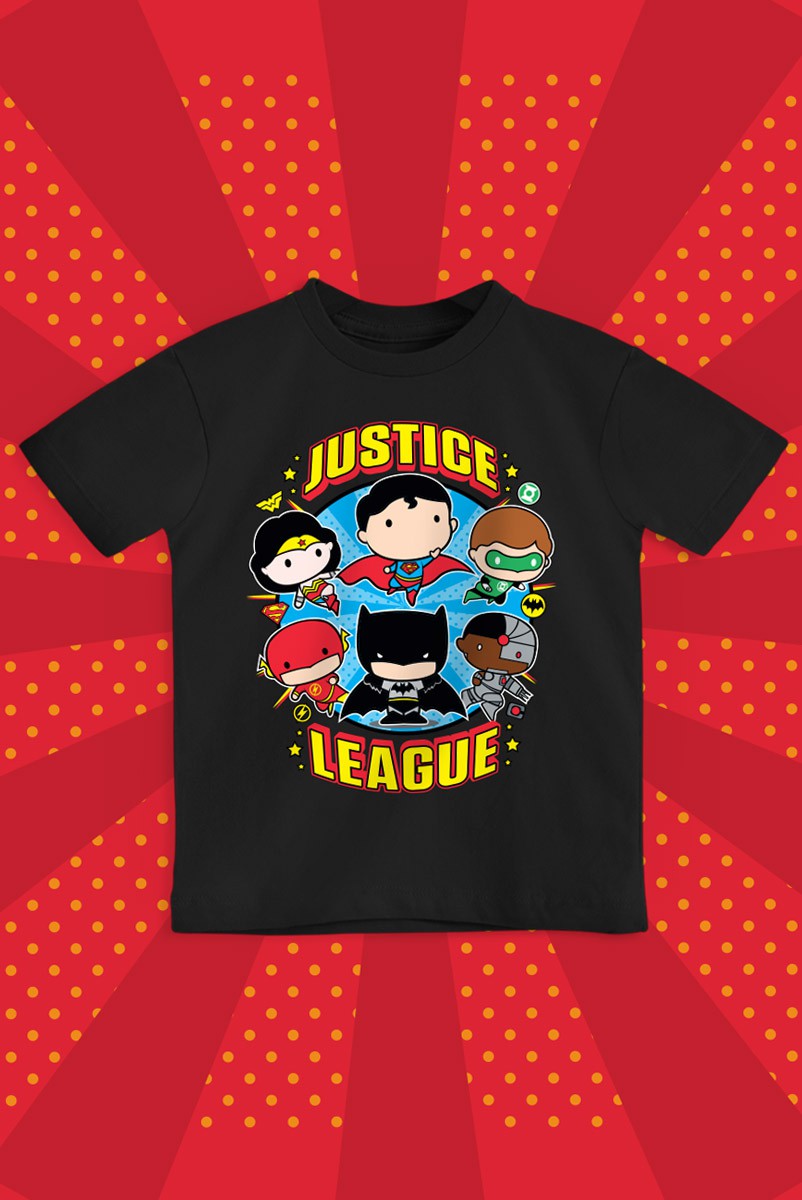 Camiseta Infantil Liga da Justiça Chibi