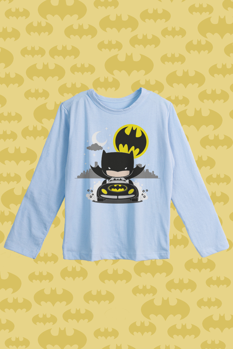 Camiseta Manga Longa Infantil Batman Batmóvel