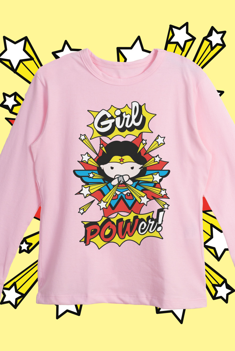 Camiseta Manga Longa Infantil Mulher Maravilha Girl Power