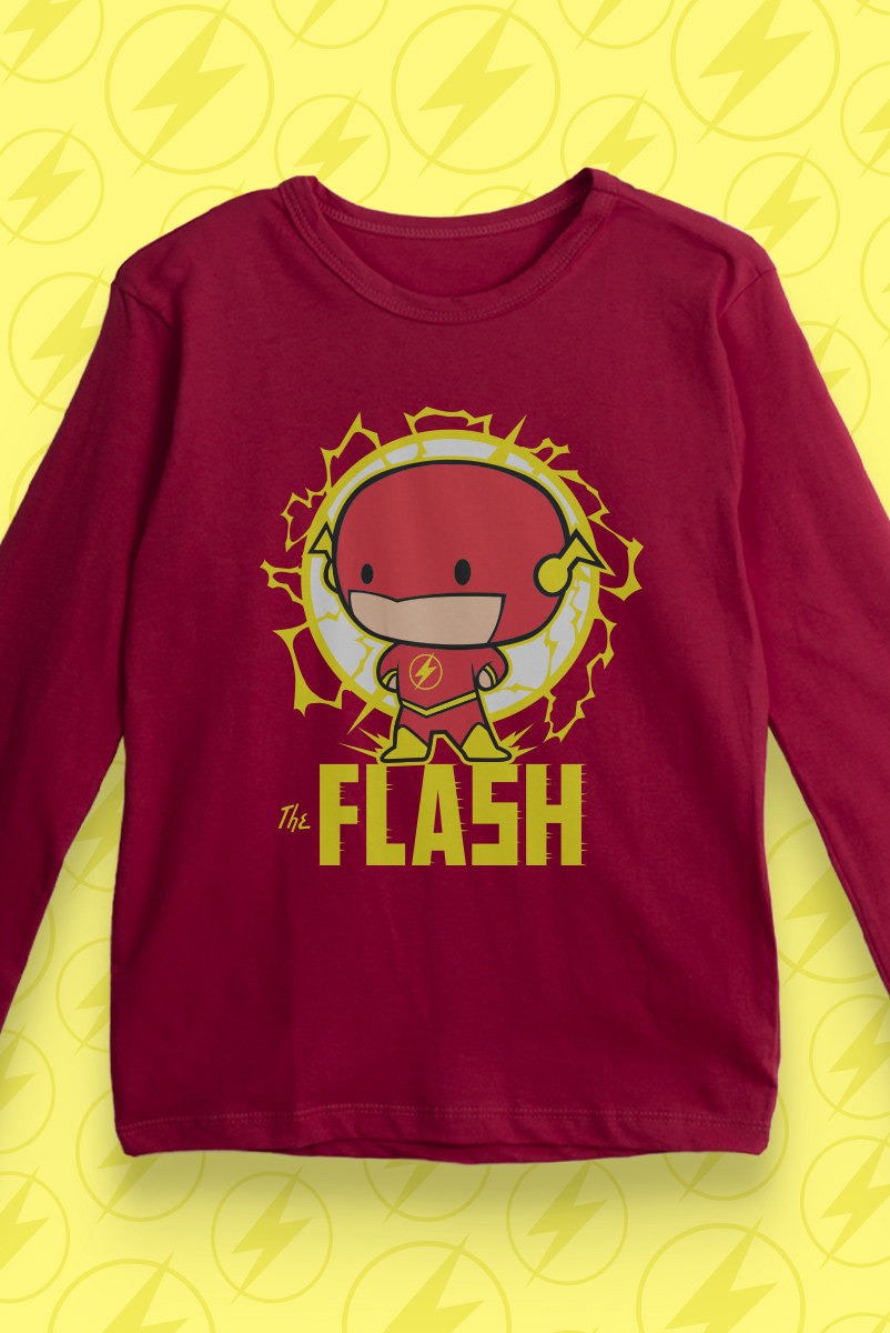 Camiseta Manga Longa Infantil The Flash Chibi