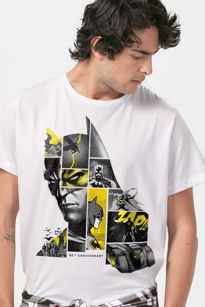 Camiseta Masculina Batman 80 Anos As Faces de Batman
