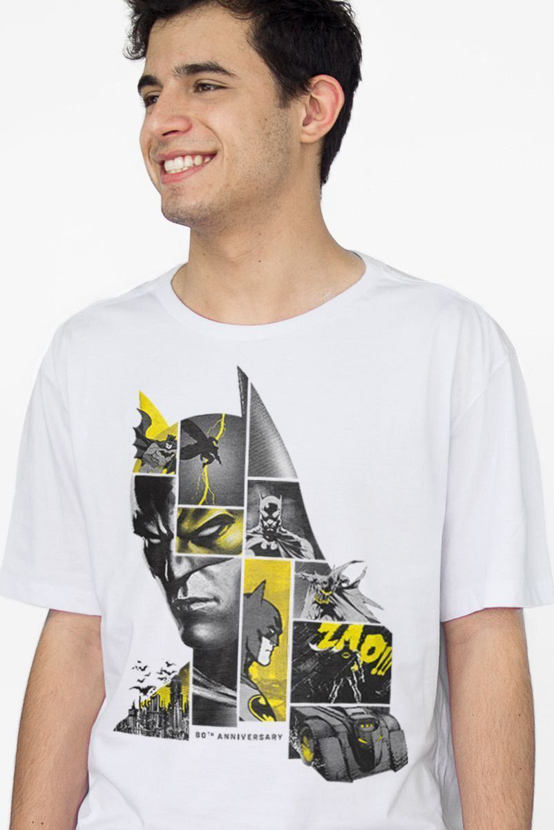 Camiseta Masculina Batman 80 Anos As Faces de Batman