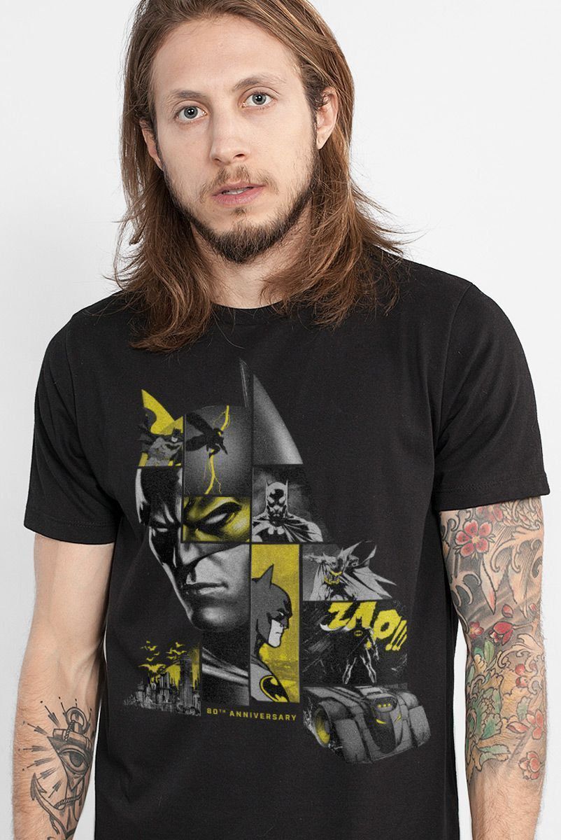 Camiseta Masculina Batman 80 Anos As Faces de Batman Black