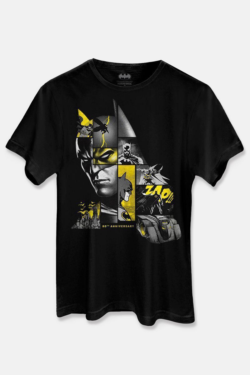 Camiseta Masculina Batman 80 Anos As Faces de Batman Black