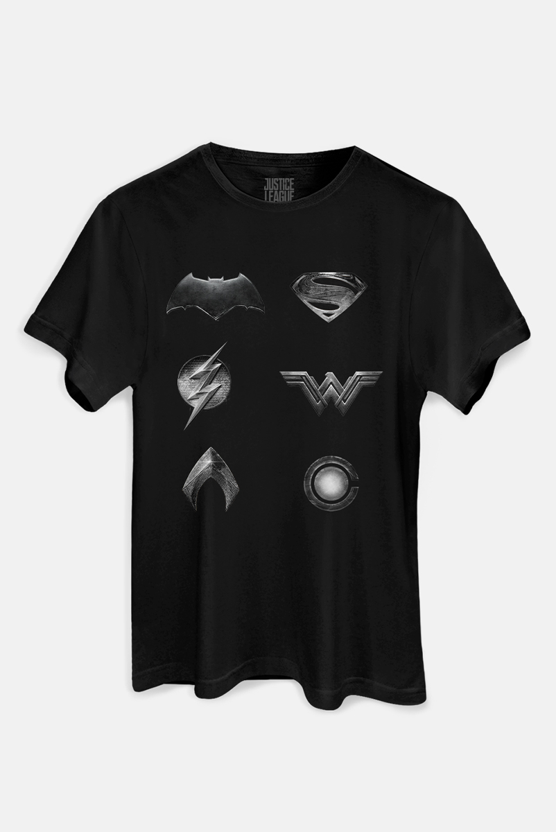 Camiseta Masculina Liga da Justiça Snyder Cut - Logos Herois Liga