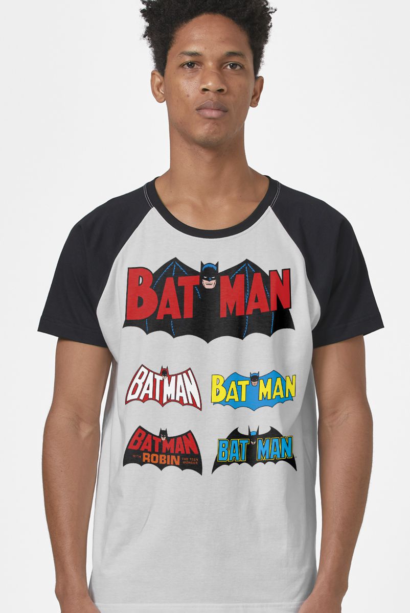 Camiseta Raglan Masculina Batman Logos Clássicos