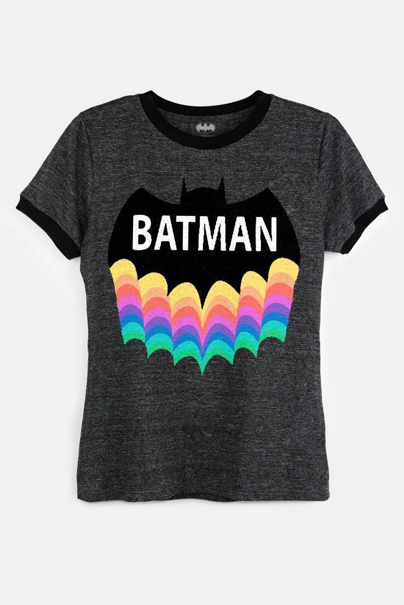 Camiseta Ringer Feminina Batman Rainbow