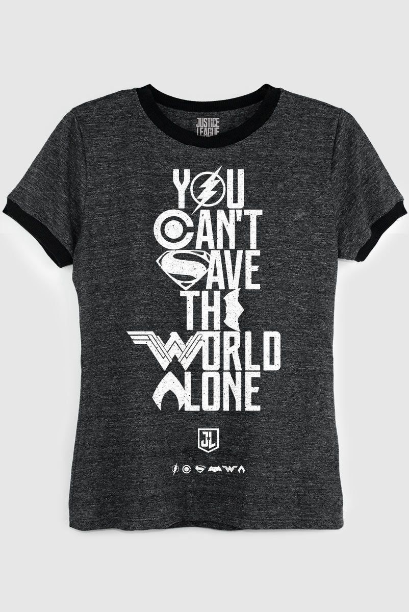 Camiseta Ringer Feminina Liga da Justiça You Can´t Save -Snyder Cut