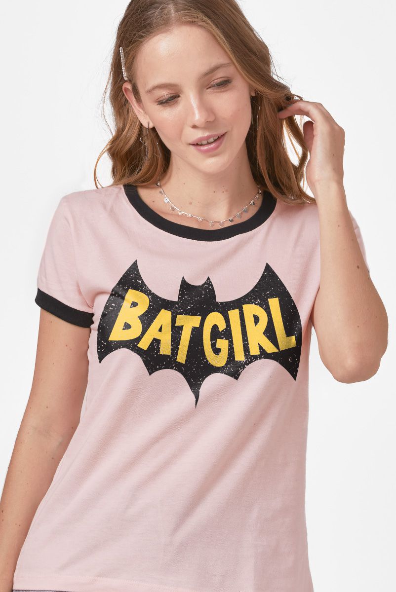 Camiseta Ringer Feminina Logo Batgirl