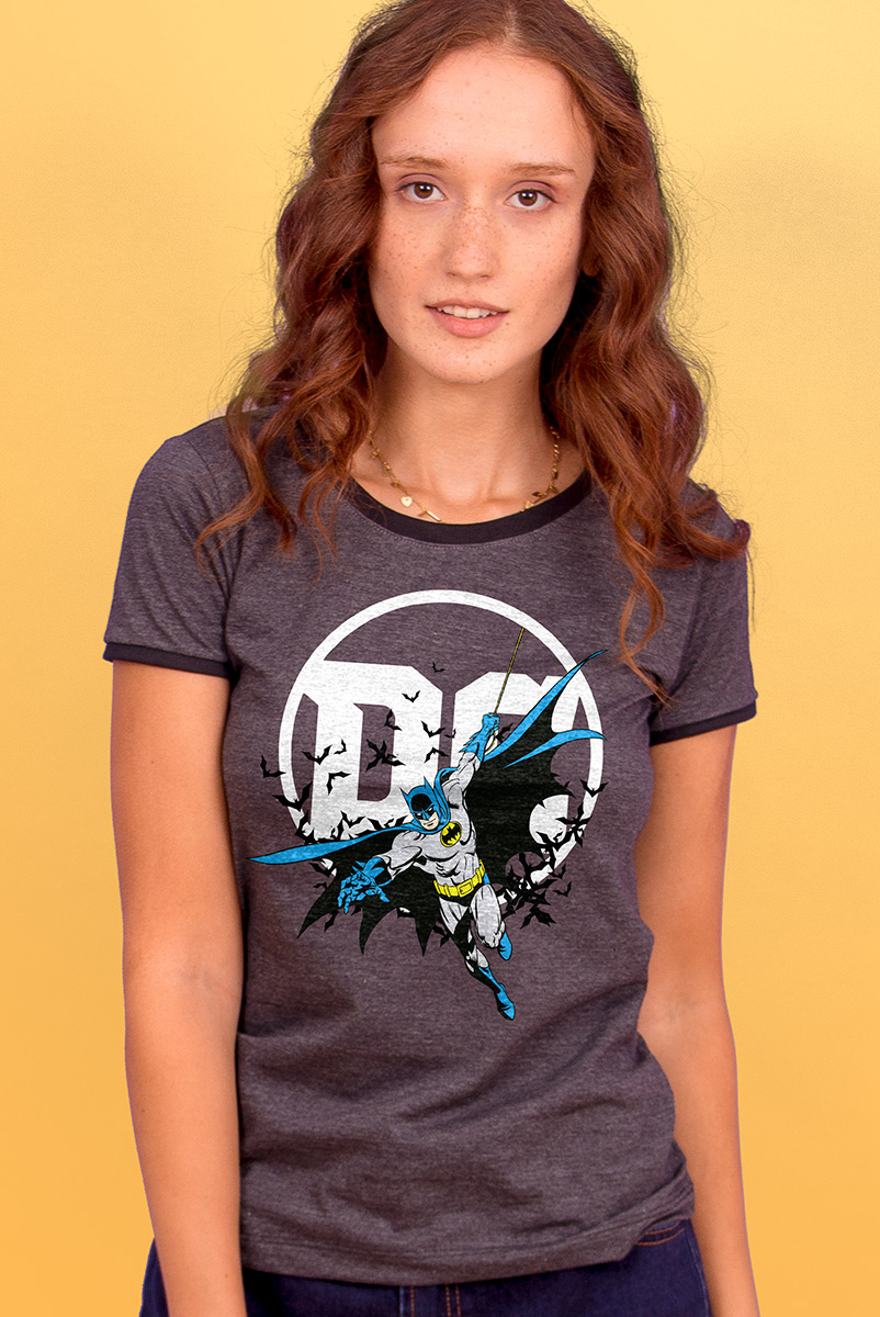 Camiseta Ringer Feminina Logo DC Batman