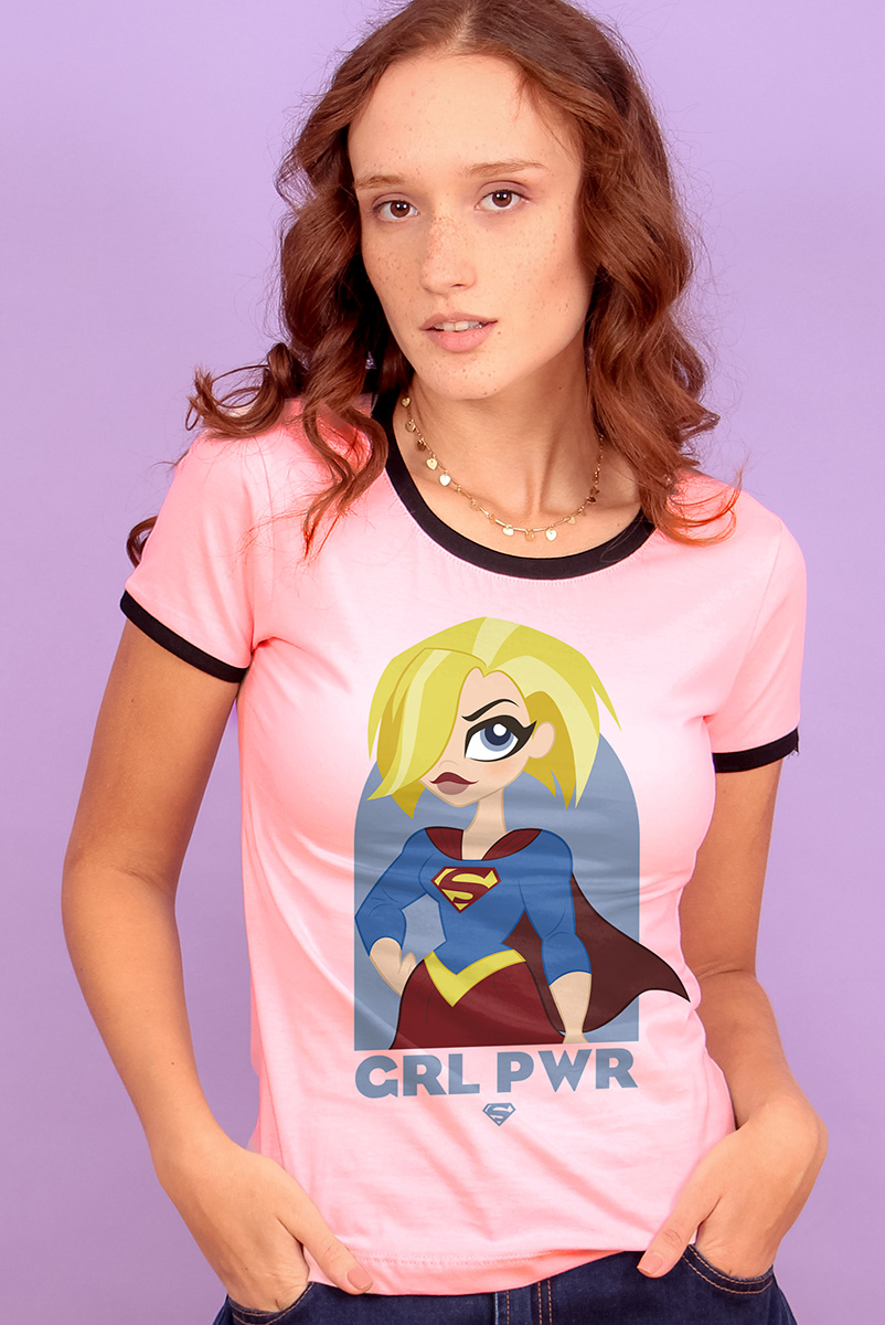 Camiseta Ringer Feminina Supergirl Poderosa