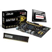 Kit AMD AM1 Sempron Dual Core 2650 Box + Placa Mãe Asus AM1M-A + Memória de 4GB DDR3 1600Mhz Logic