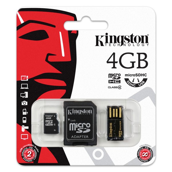 Cartao de Memoria 4GB Micro SDHC Classe 4 com Adpatador SD / USB MBLY4G2/4GB - Kingston