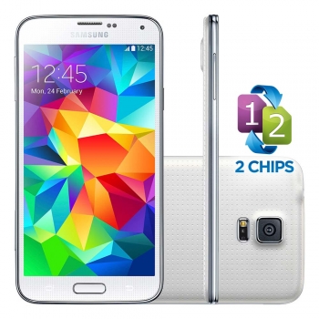 Smartphone Galaxy S5 com Android 4.4, Dual Chip, Processador Quad Core 2.5 Ghz e Camera de 16 MP com Flash Branco LED G9