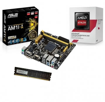 KIT AM1 Placa Mãe AM1M-A + Processador Athlon AM1 5150 Quad Core 1.6Ghz 1.6Ghz + Mem de 4GB DDR3 1600Mhz Logic