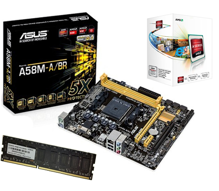 Kit AMD FM2 A4-5300 Dual Core 3.6GHz + Placa Mãe A58M-A/BR S/V/R + Memória de 4GB DDR3 1600Mhz