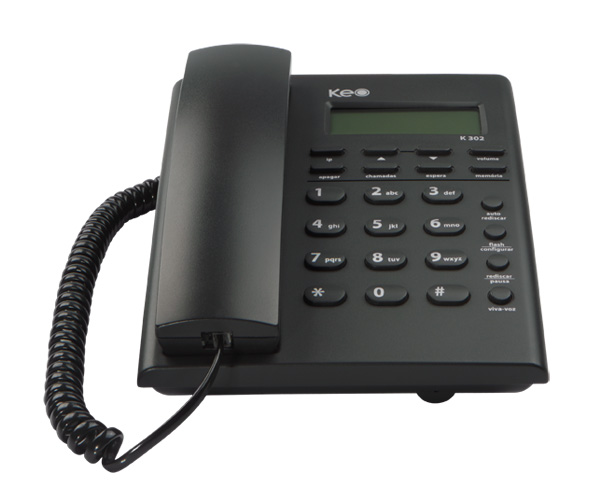 Telefone de Mesa K302 com Identificador de Chamadas e Despertador - Keo