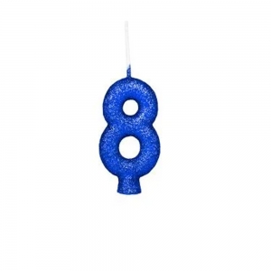 Vela de Aniversário Glitter Azul Número 8