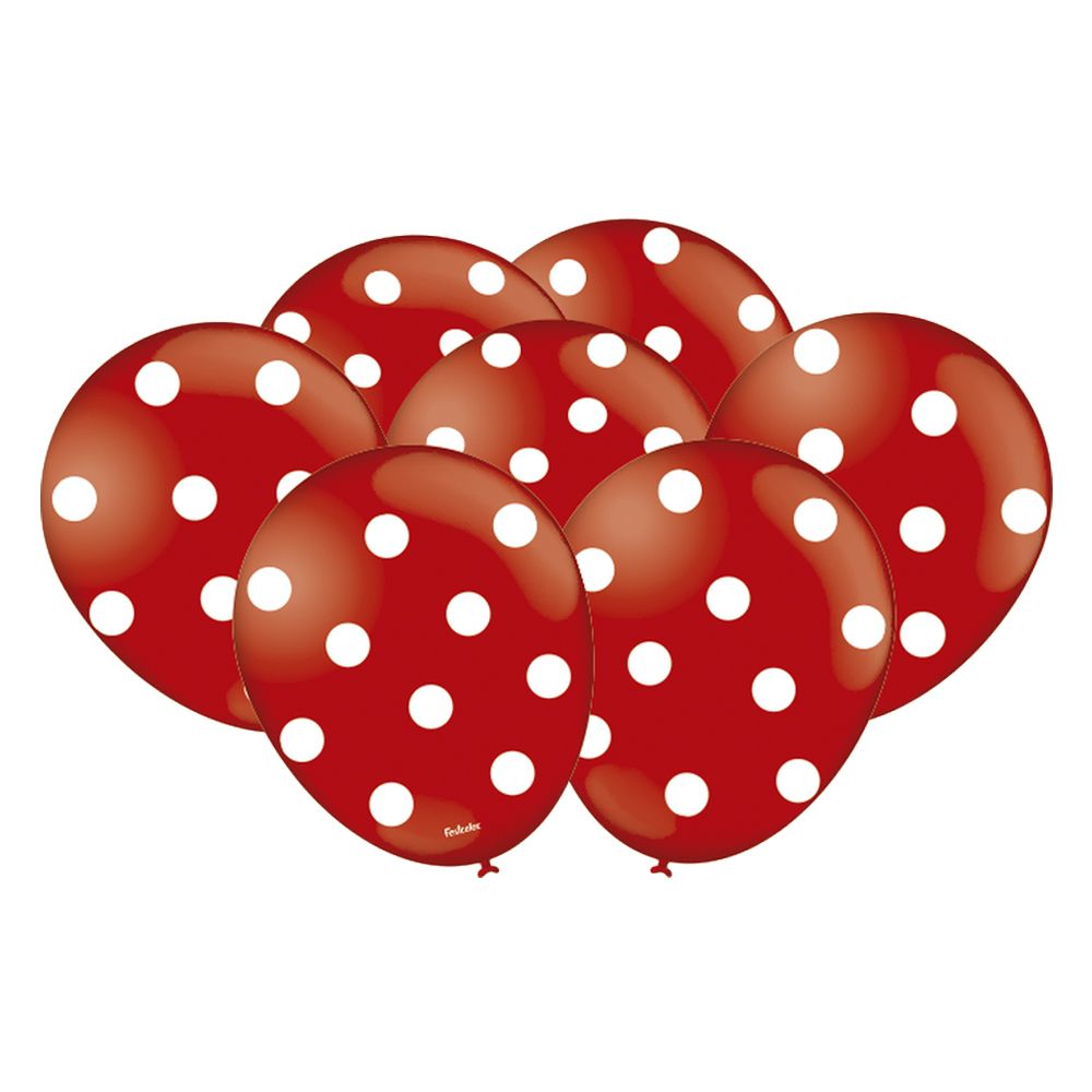 Balão Vermelho com Bolinhas Brancas - 9 Polegadas - 25 Unidades