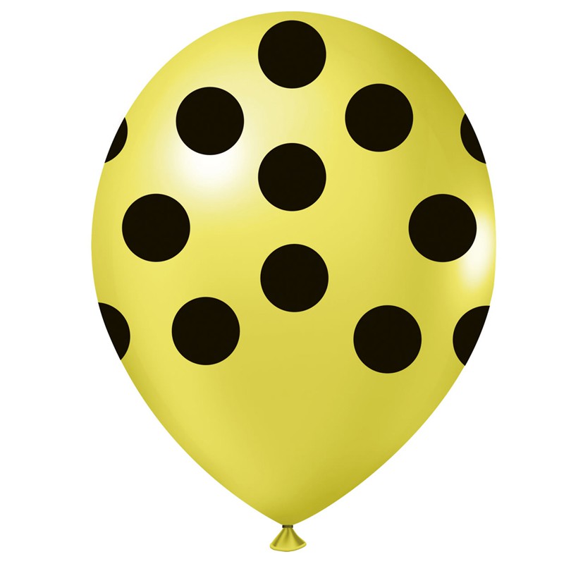 Balão Poá Amarelo com Bolinhas Pretas - 9 Polegadas - 25 unidades