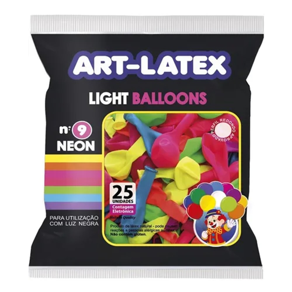 Balão de Látex Neon Sortido - 9 Polegadas - 25 Unidades