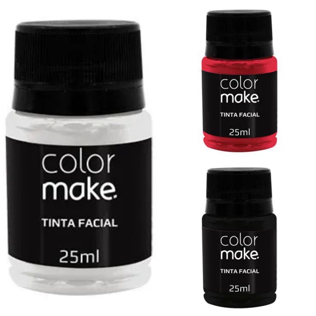 Kit Tinta Facial Colormake 25ml - 3 unidades - Branco, Preto, Vermelho