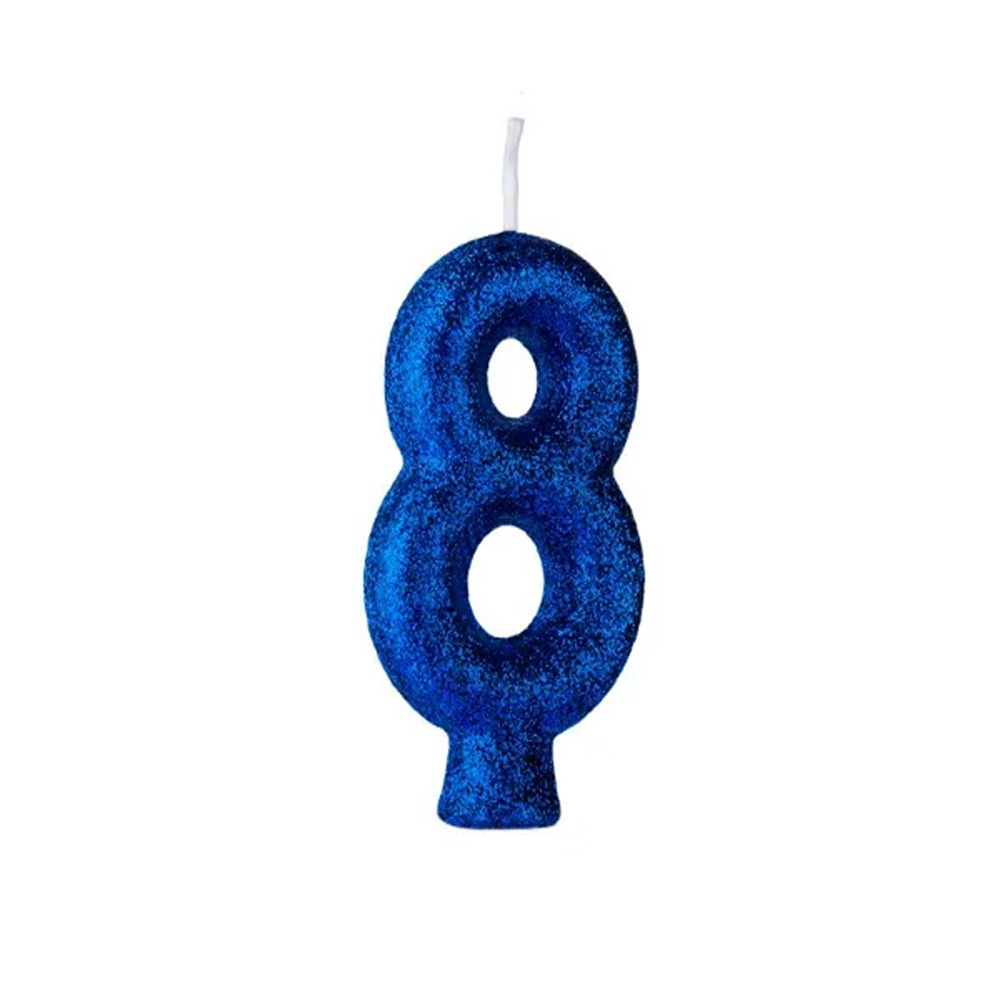 Vela de Aniversário Glitter Azul Número 8