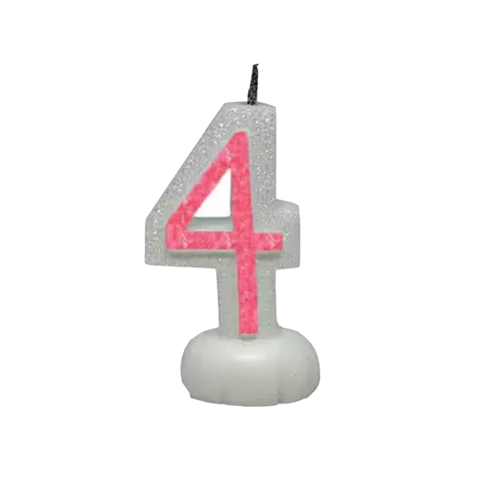 Vela de Aniversário Número 4 rosa e branco
