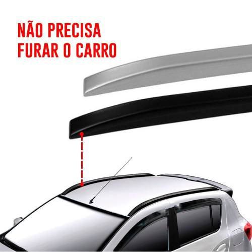 Rack de Teto Longarina Slim Decorativo Ford Ka 2015 16 17 18 19 Prata Preto 2 Peças Fácil Aplicação Dupla Face