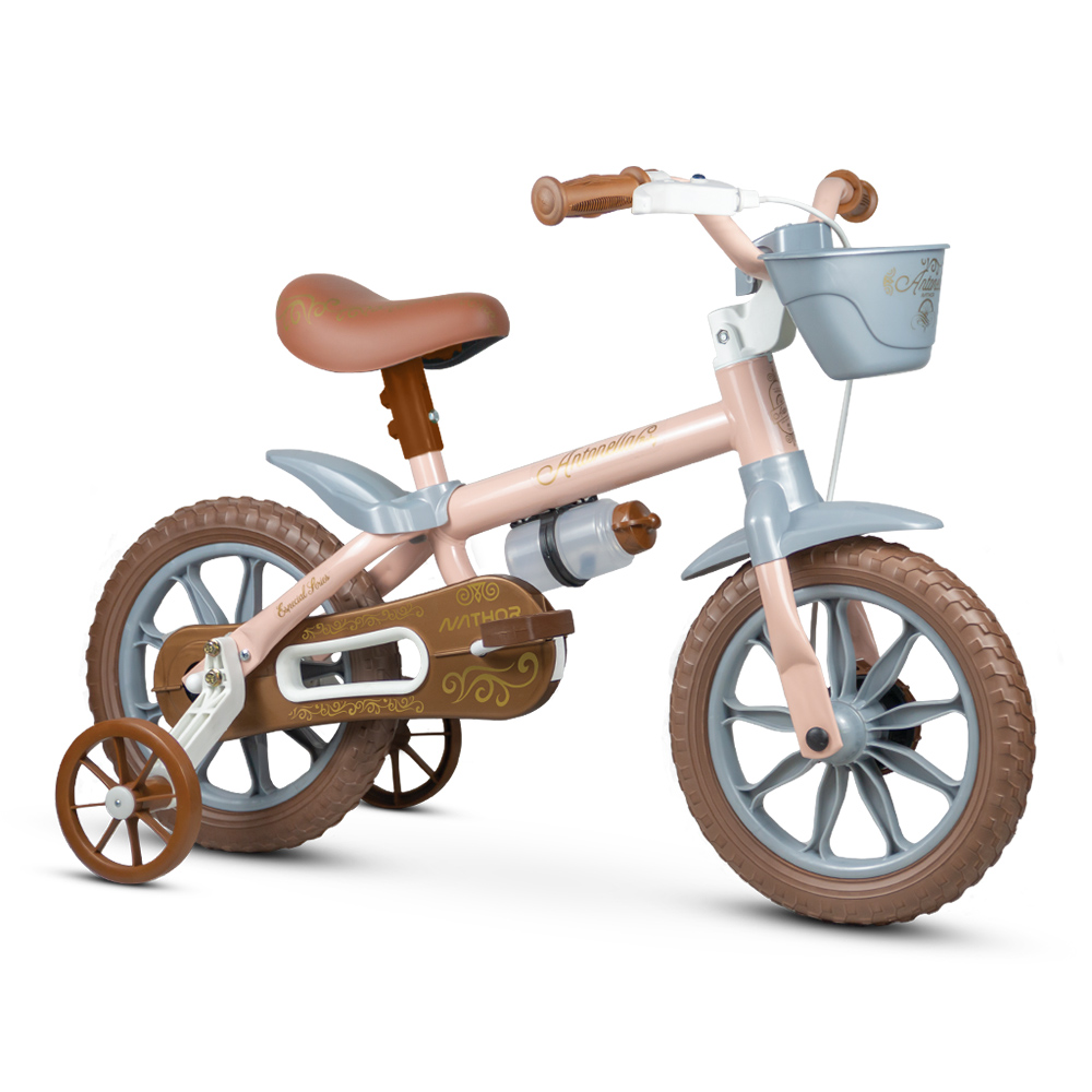Bicicleta Infantil aro 12 com Cestinha, Rodinhas e garrafinha / Nathor Antonella Baby Rosa