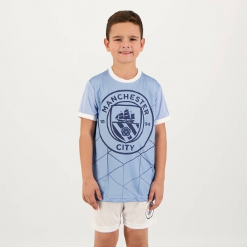 Manchester City Maine Teen Sky Blue Shirt and White Short Kit