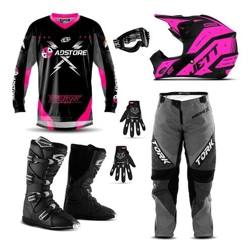 Kit Equipamento Conjunto Trilha Motocross Ad Store X Rosa Jett Evolution 2