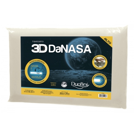 Travesseiro 3D Danasa Alto 13 Cm Duoflex Capa 100% Algodão