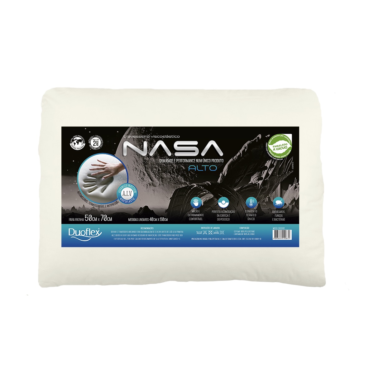 Travesseiro NASA-X Alto Duoflex com Capa 100% Algodão