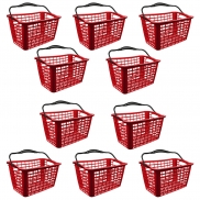 Kit 10 Cestas de Compras para Supermercado 12,5L Vermelho