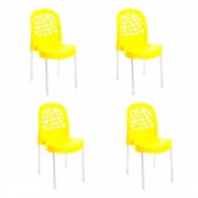 Kit 4 Cadeiras Deluxe Forte Plástico Amarela